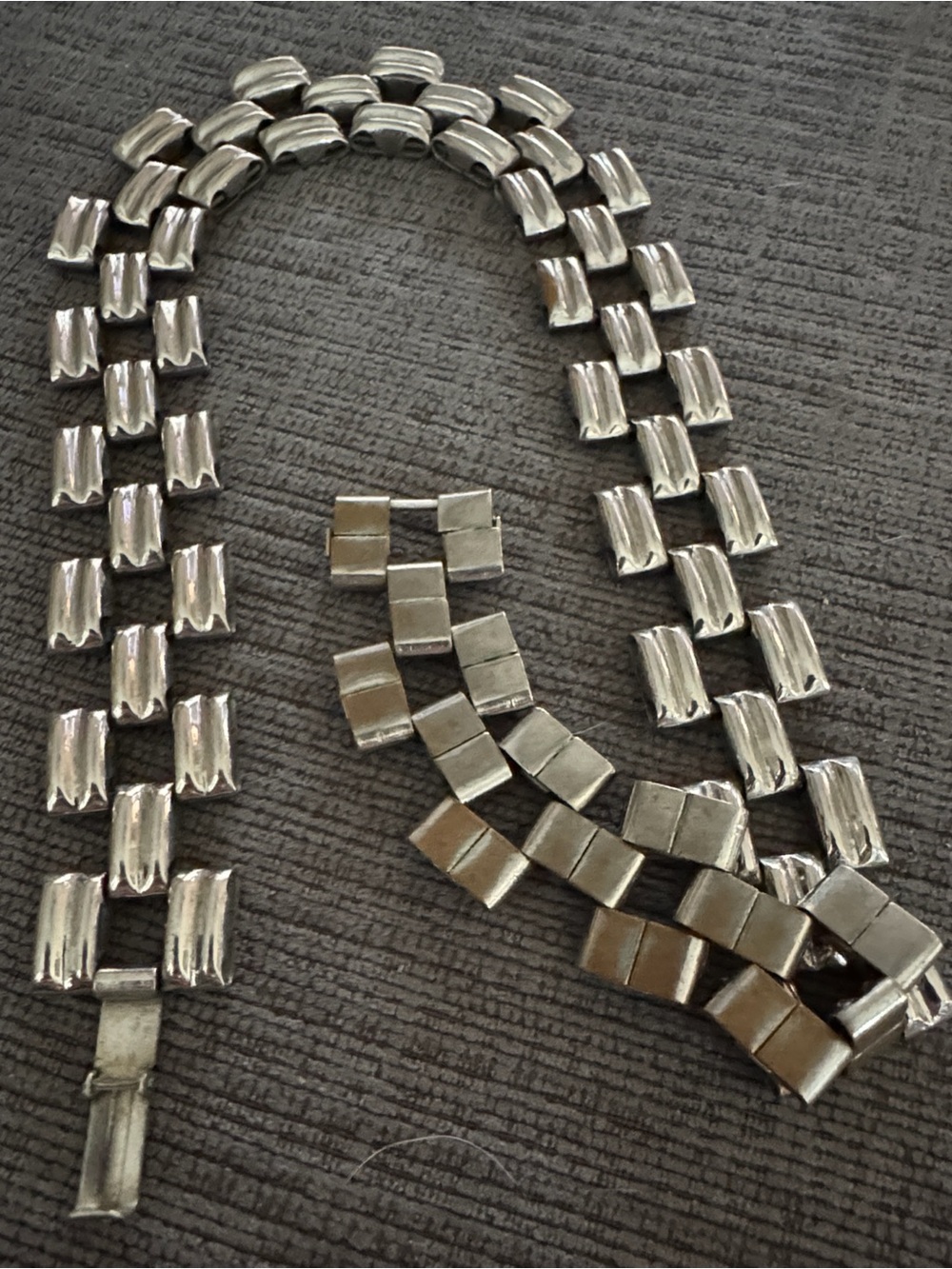 Vintage Vintage Italian 925 Sterling Silver Panther Brick Link Bracelet 7”